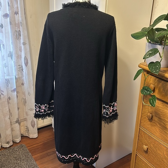 Storybook Knits Black Long Beaded Embroidered Cardigan Size L - Picture 4 of 6